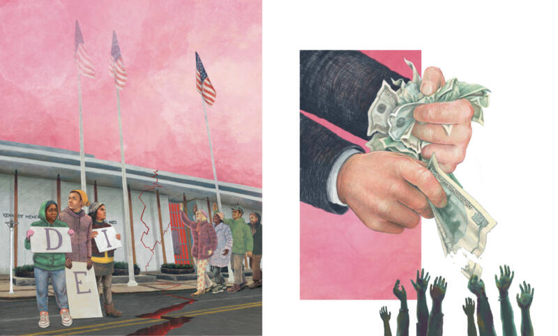 Illustration som föreställer demonstranter. 