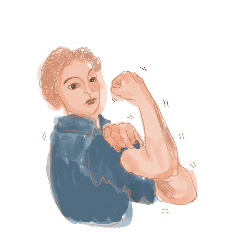 Replik till affischen "We can do it" föreställande kvinna som visar sin muskelstyrka.