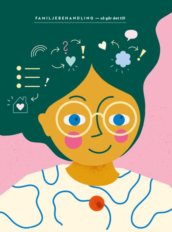 Flicka med grönt hår, glasögon och mönstrad blus. Hon tänker på hur det fungerar hos Socialtjänsten.