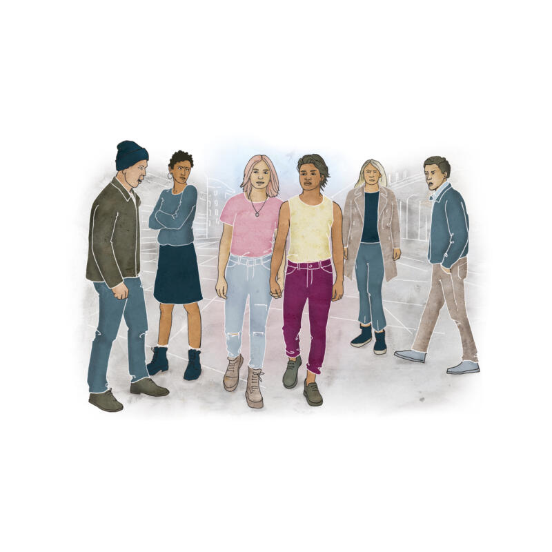 HBTQ par gående på gata med hatord skrikandes från omgivningen