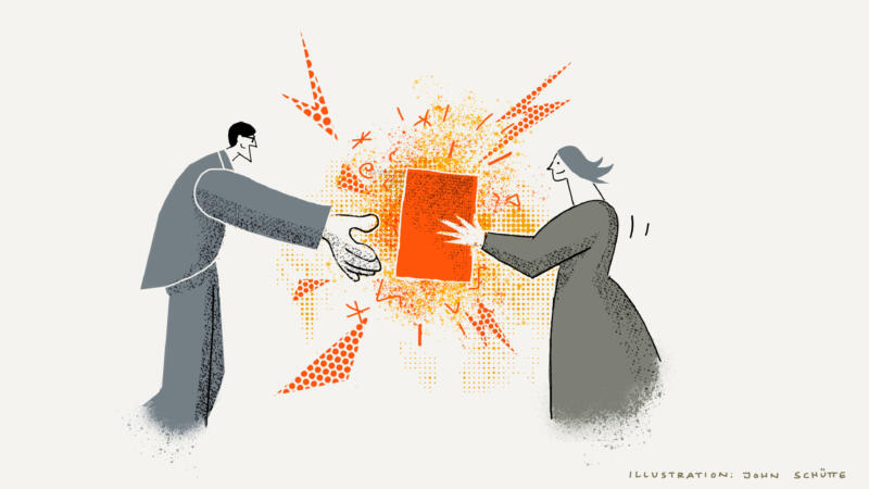 illustration, hand over, delivery, tension, result, package