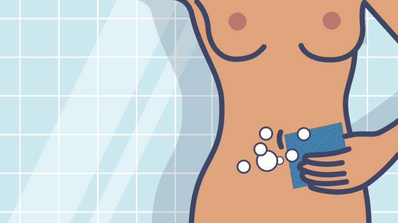 Vector, woman, breast, breasts, washing, shower, explainer video, instructions, manual, step by step, infographic, pictogram, vektor, pharma, medical