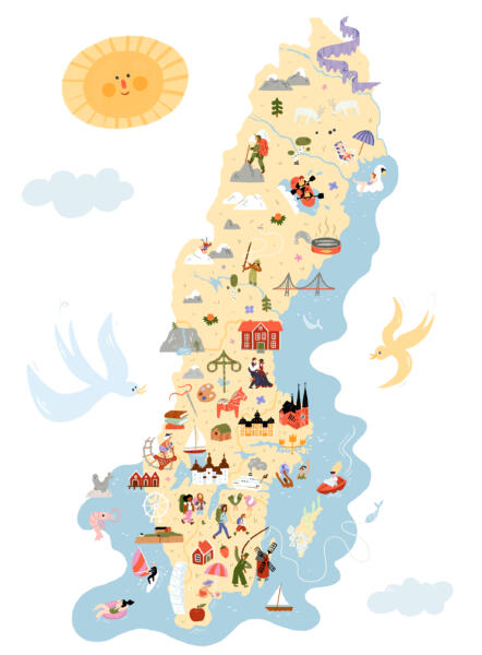 Illustrerad och lekfull karta över Sverige för Svensk Camping.