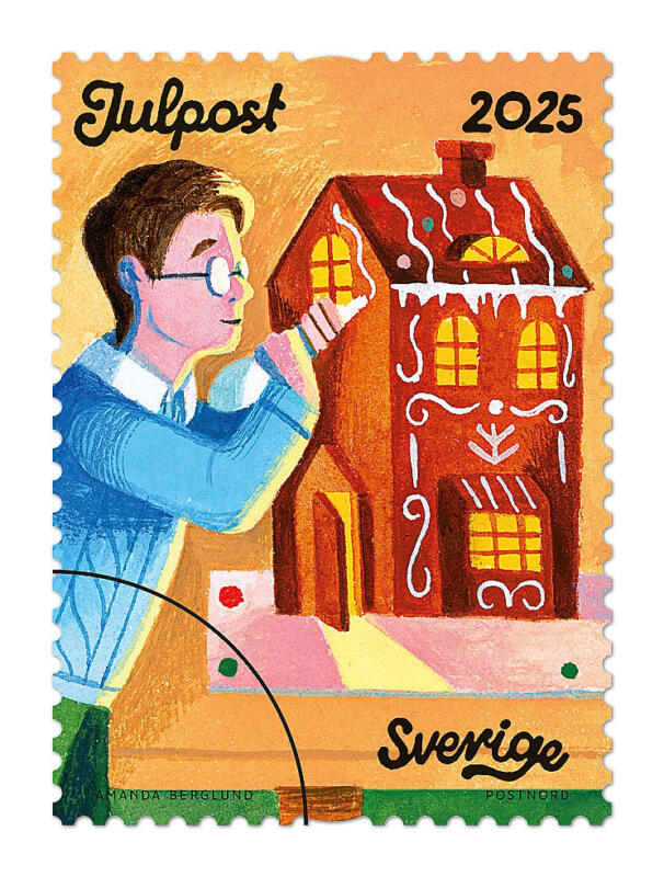 Frimärke julstök enskilt motiv med pepparkakshus