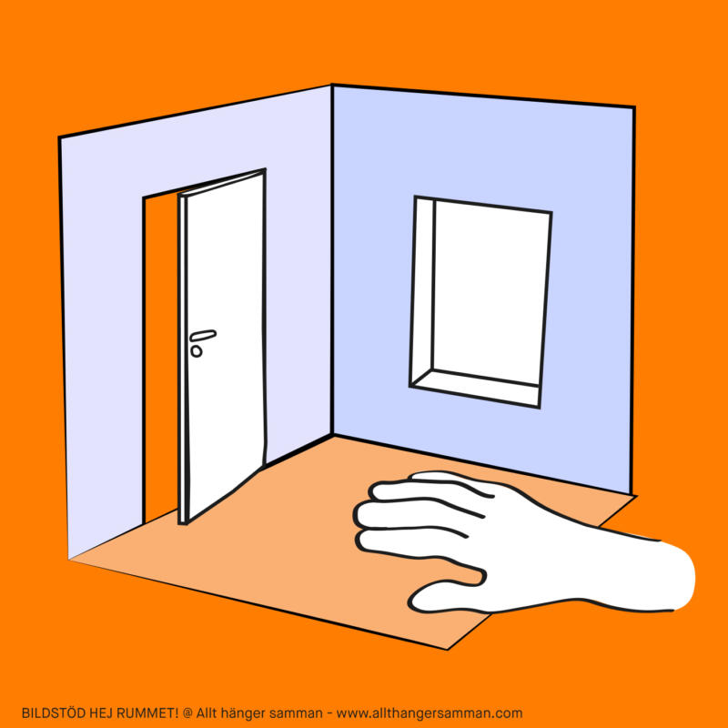 Bildstöd anpassad grundskola, känna rummet, illustration rum och hand