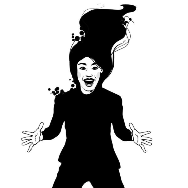 Illustration av en uppspelt person som representerar känslan hybris.