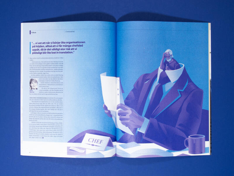 The finished editorial spread with illustration by swedish illustrator Nils-Petter Ekwall 