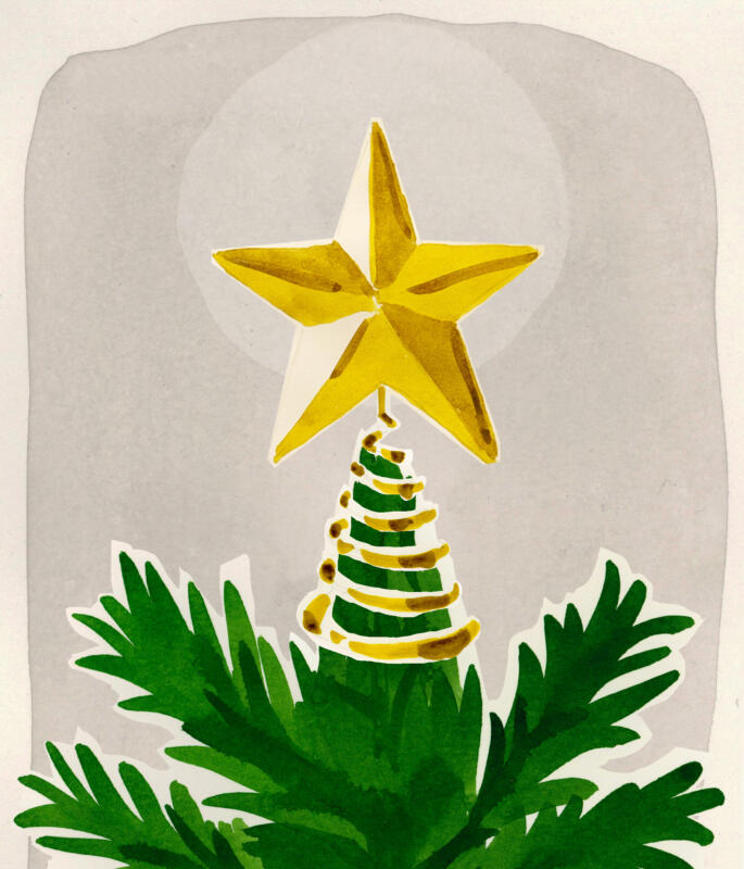 Julillustration julstjärna gran