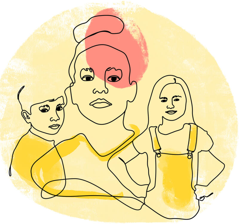 linjeteckning av tre barn