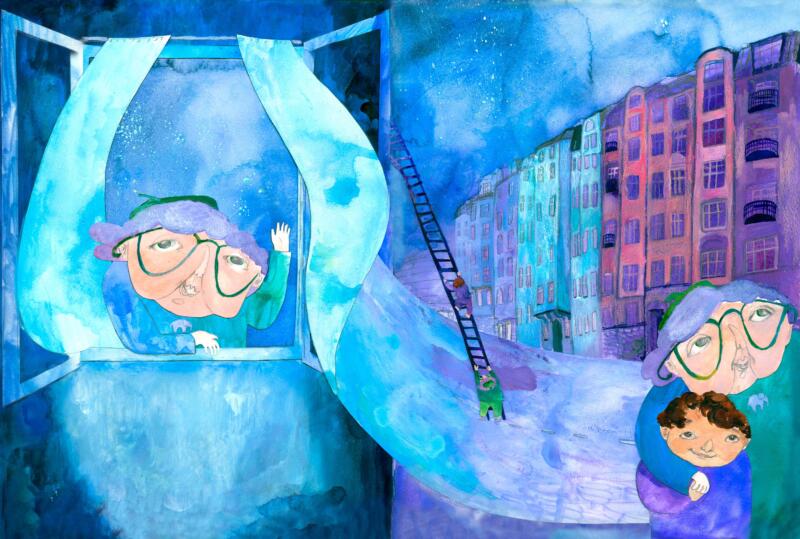 barnboksillustration, bilderboksillustration, handgjord illustration, akvarellillustration, collageillustration, handgjord typografi, barn 3–6 år, barnbok, konditori, tårtor, bakelser, portfolio, Hannah Arnesen.