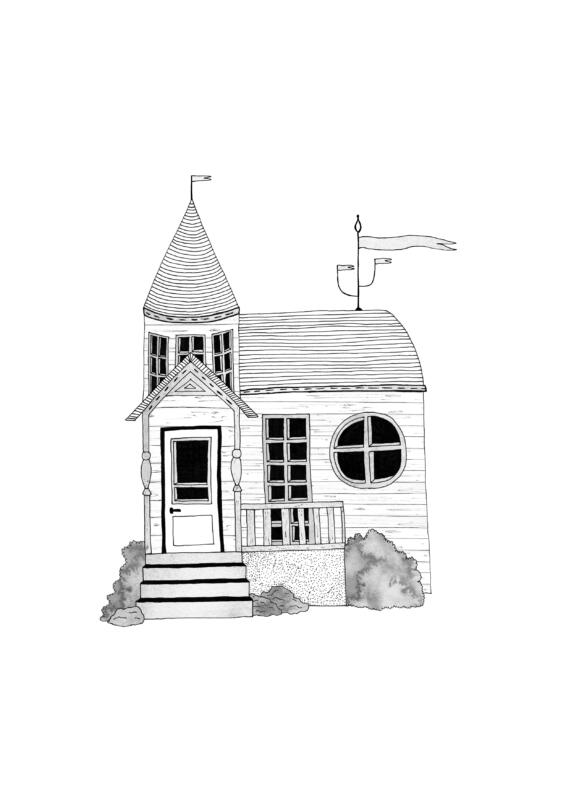 Tavelserie i tre delar till barnrummet. Lekfull hus poster med arkitektur som sätter fart på fantasin. Vem bor i husen och hur ser deras vardag ut är frågor man kan finurla på innan sovdags.