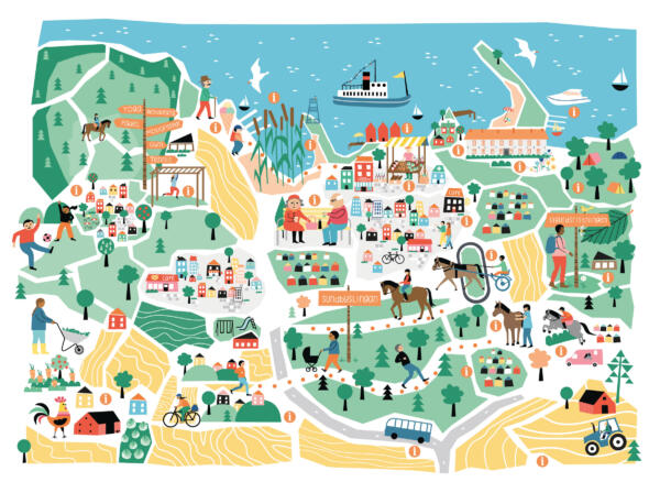 illustrerad karta/samhälle över Sundbyholm.