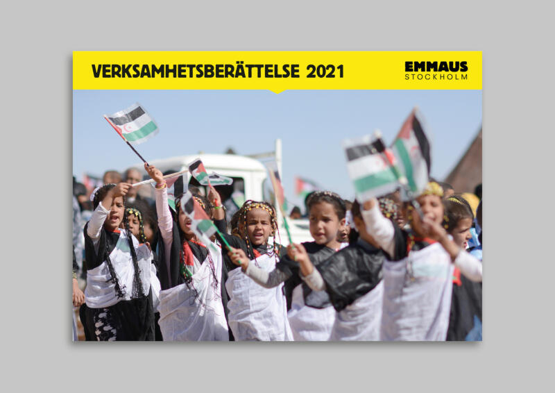 Framsida till digital verksamhetsberättelse 2021 för Emmaus Stockholm
