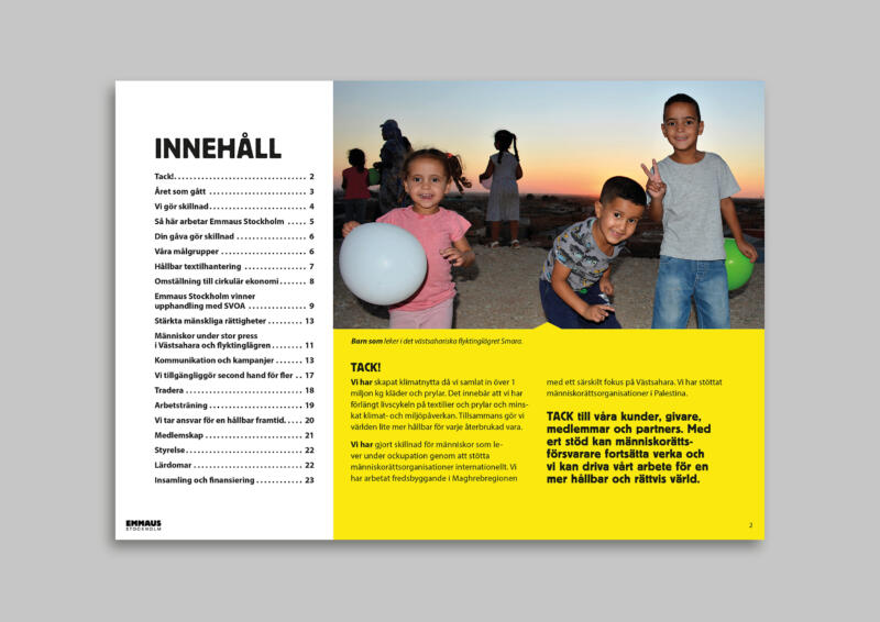 Sida ur digital verksamhetsberättelse 2021 för Emmaus Stockholm
