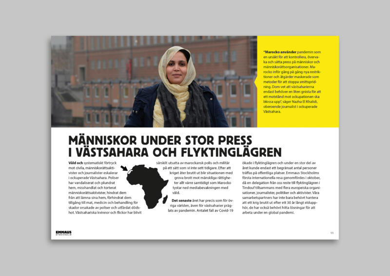 Sida ur digital verksamhetsberättelse 2021 för Emmaus Stockholm