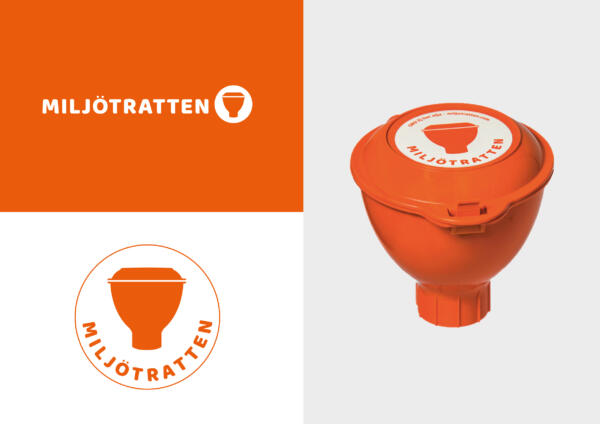 Logga för Miljötratten, två varianter samt ett foto på produkten 