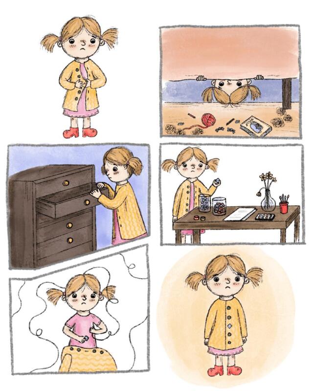 Serien föreställer Ledsna Linnéa, en flicka, som tappar bort en knapp och syr fast en som inte ser ut som alla andra