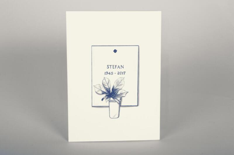 Baksidan av bokomslaget till boken Hej då Stefan, föreställande en minimalistisk illustration av en grav