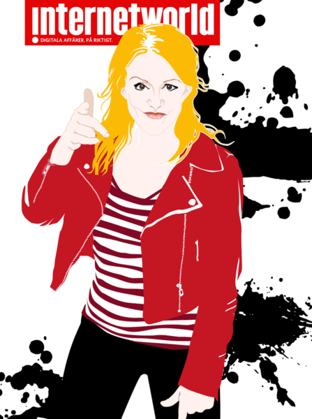 prisvinnare, pekande, kvinna, läderjacka, bestämd, stark, ledartyp, tidningillustration, omslag