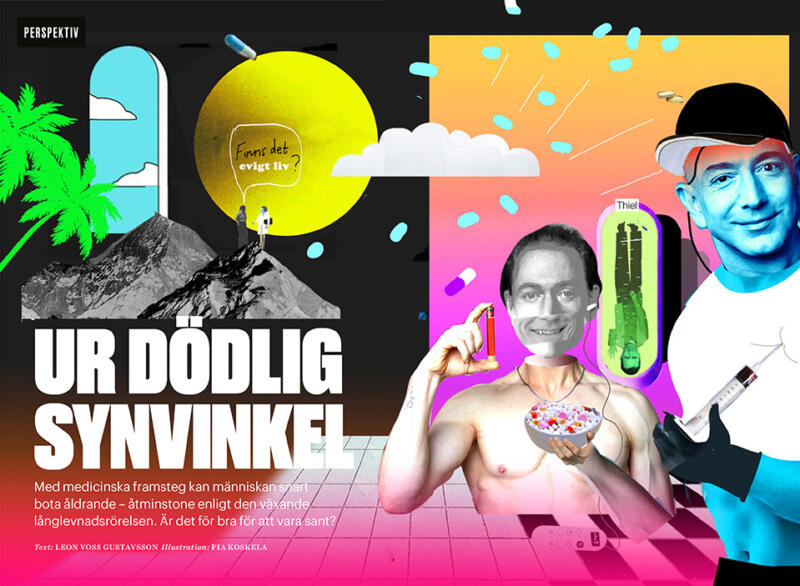 Muskulösa och nedbantade amerikanska techmiljardärer tar sprutor och äter tabletter, allt för att leva längre och inte dö. Strävar efter evigt liv.