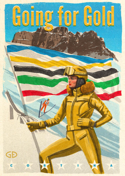 One of four posters for skiwear company GOLDBERGH and their Winter Olympic Games, Cortina 2026- collection
