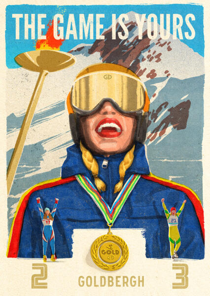 One of four posters for skiwear company GOLDBERGH and their Winter Olympic Games, Cortina 2026- collection