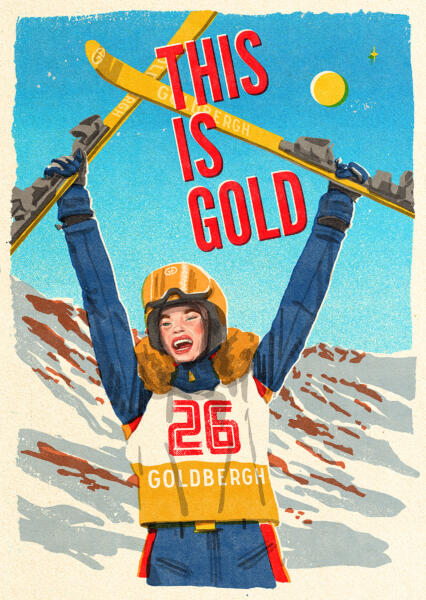 One of four posters for skiwear company GOLDBERGH and their Winter Olympic Games, Cortina 2026- collection