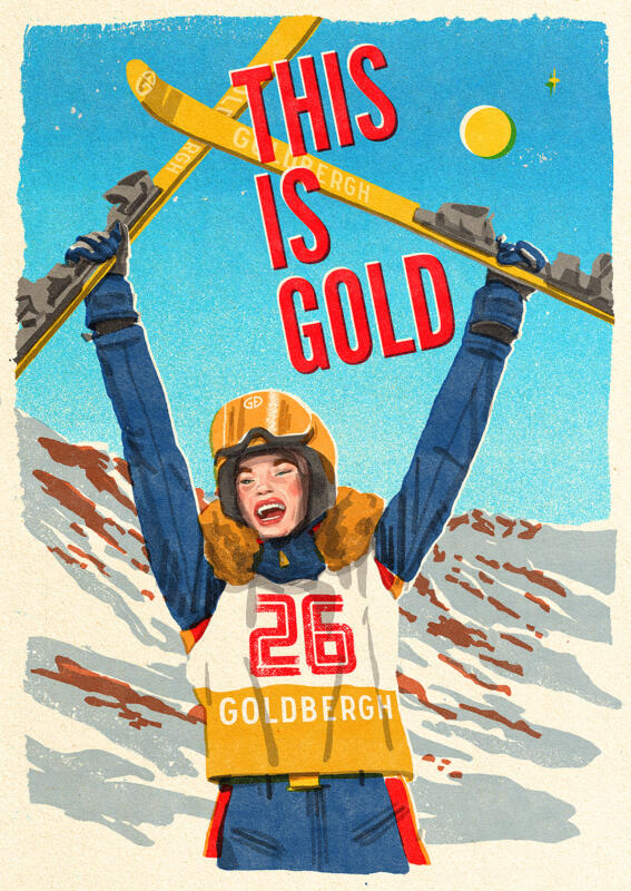 One of four posters for skiwear company GOLDBERGH and their Winter Olympic Games, Cortina 2026- collection