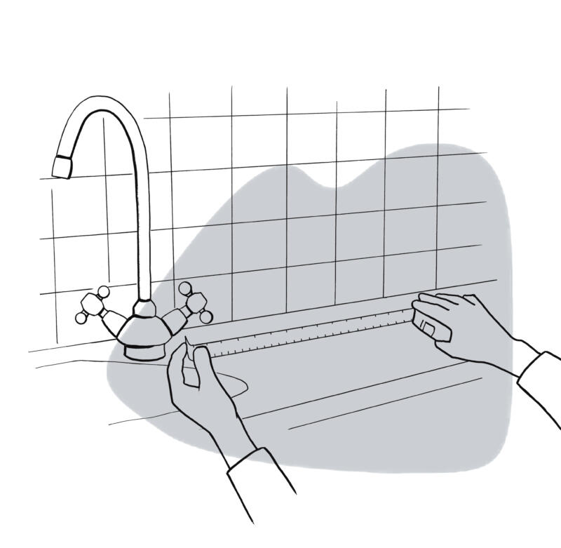 Linjeillustration med motivet händer som mäter upp i ett kök