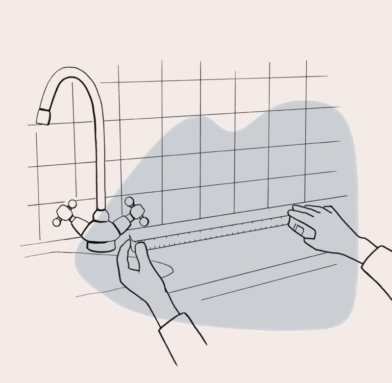 Linjeillustration med motivet händer som mäter upp i ett kök