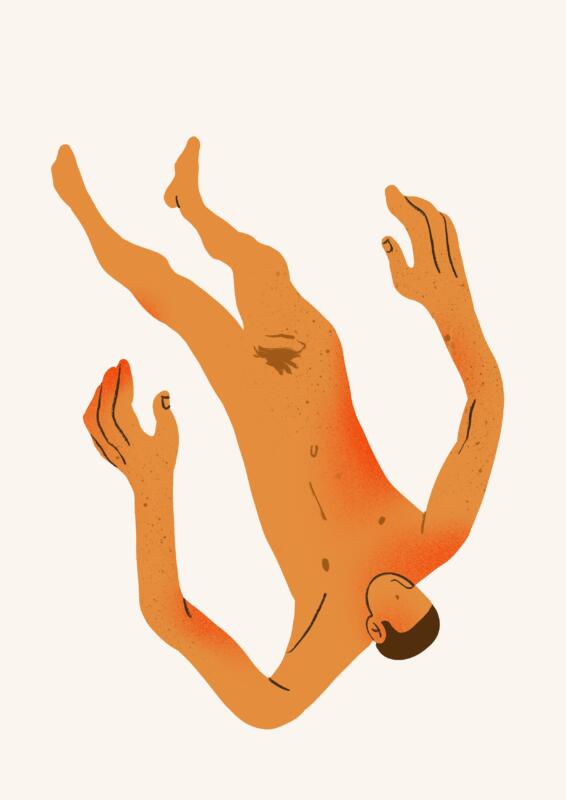 Digital illustration av kille som faller