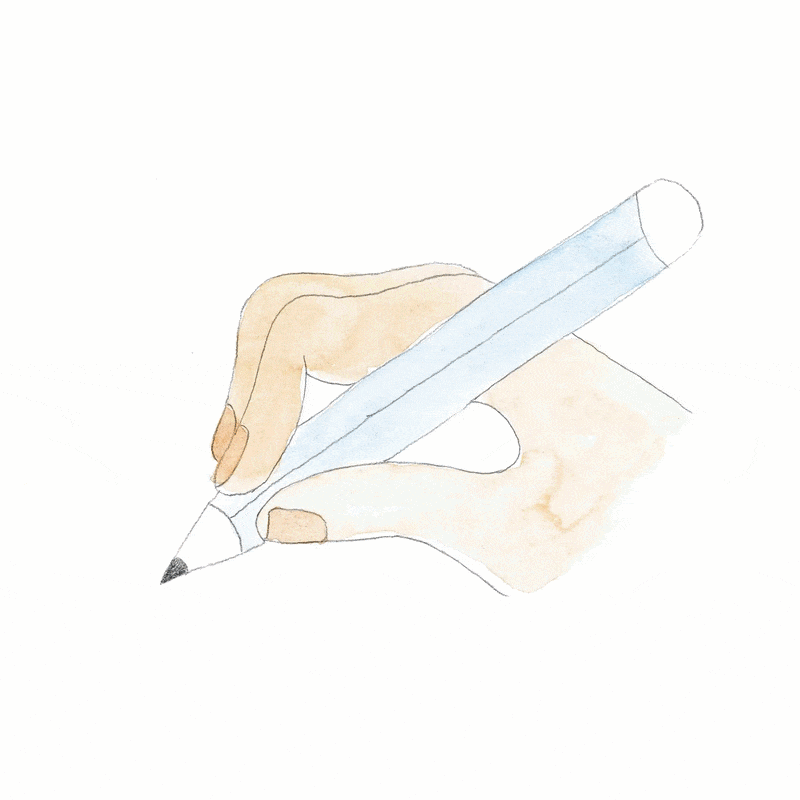 2d animation i akvarell och blyerts av en hand som ritar med en penna 