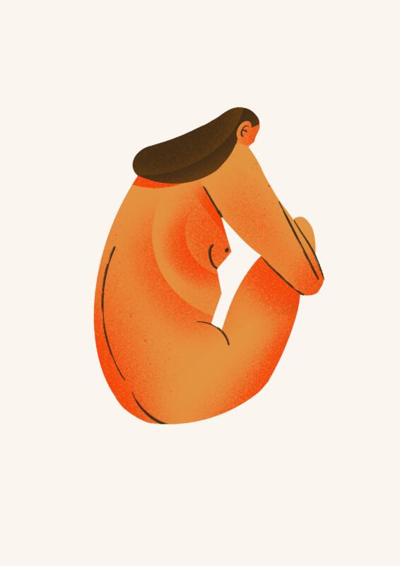 Digital illustration av en person som sitter naken