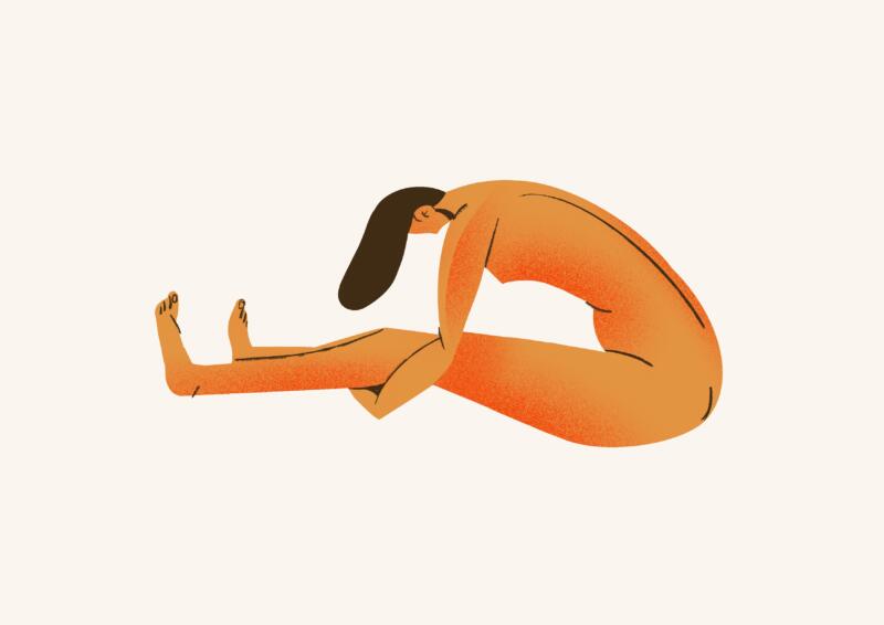 Digital illustration av tjej som vilar och sitter ner med huvudet över benen