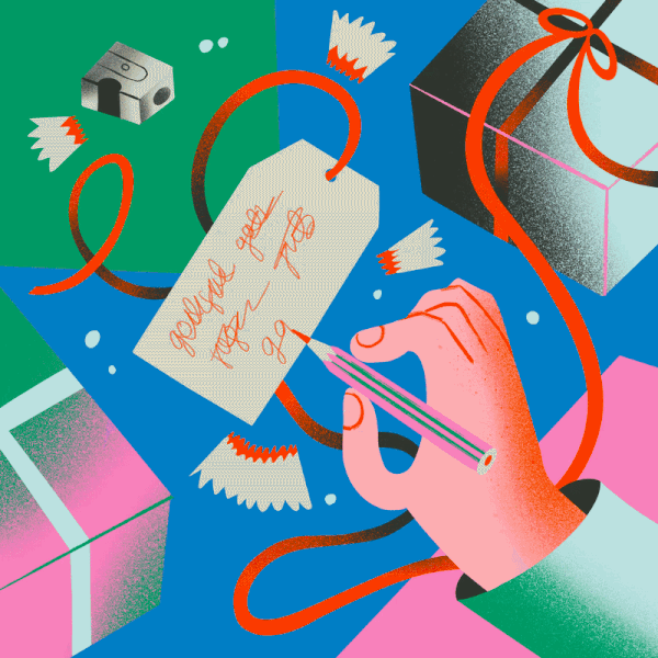 Färgglada digitala illustrationer till en serie av julkort och etiketter