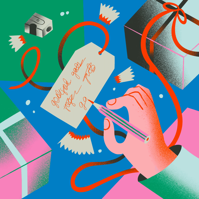 Färgglada digitala illustrationer till en serie av julkort och etiketter