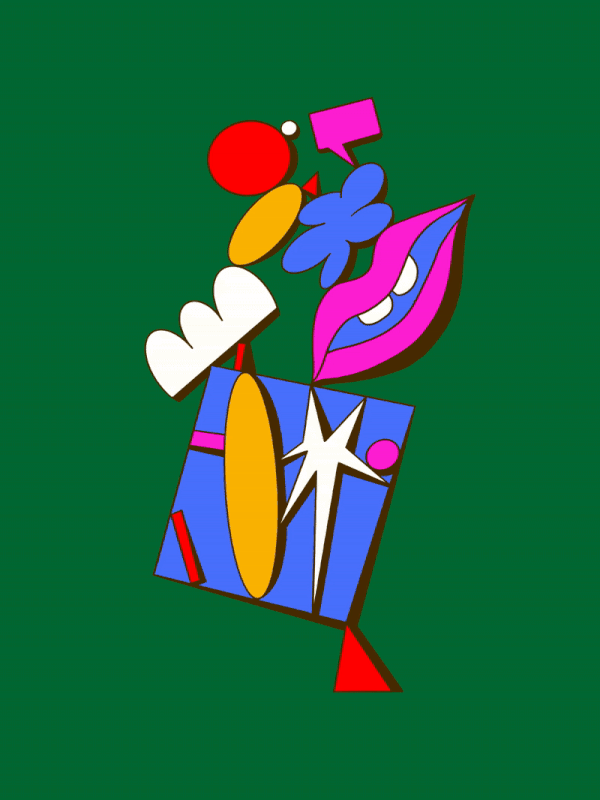 En animation av färgglada abstrakta former som rör sig