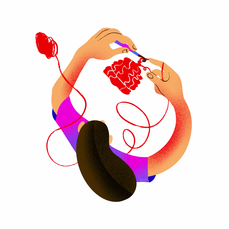 Gif av en tjej som virkar