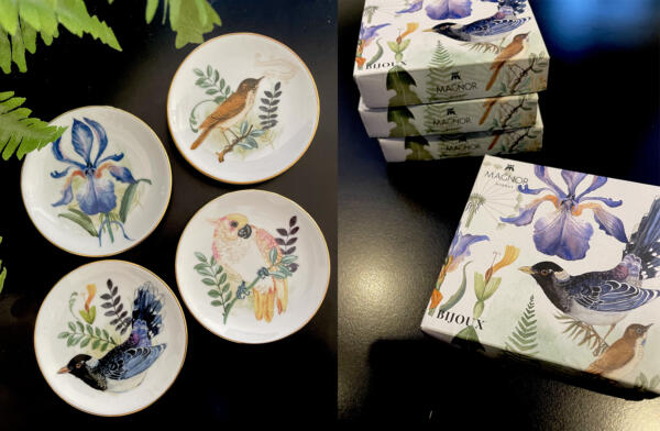 ”Bijoux” – Product design, porcelain and packaging with decoration painted in watercolor in collaboration with Finn Schjöll och Magnor, Norway