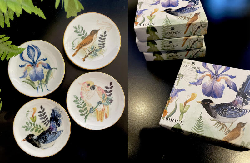 ”Bijoux” – Product design, porcelain and packaging with decoration painted in watercolor in collaboration with Finn Schjöll och Magnor, Norway