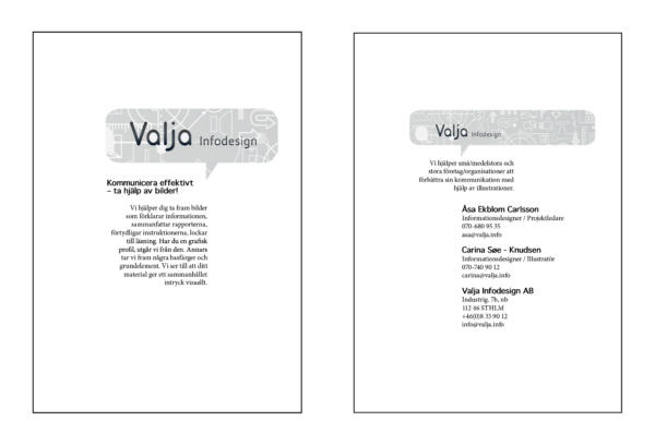 Bild på fram- och baksida till A5-folder som visar information och priser för olika produkter och tjänster