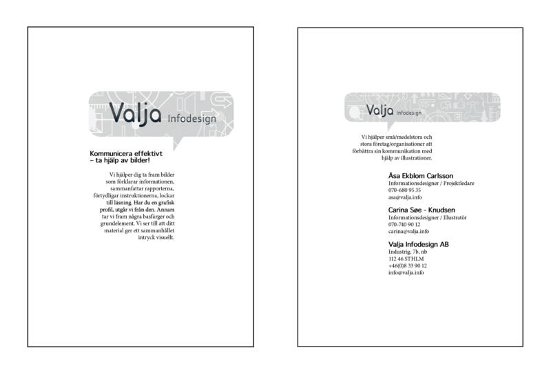 Bild på fram- och baksida till A5-folder som visar information och priser för olika produkter och tjänster