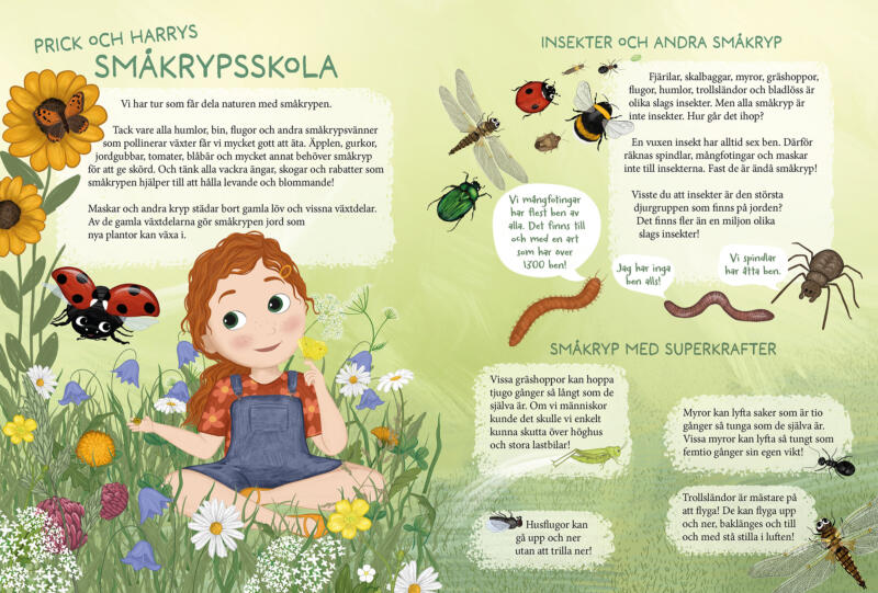 Uppslag ur barnboken Vera och småkrypen med fakta om småkryp