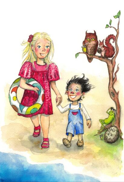 Girl and troll with swimgear