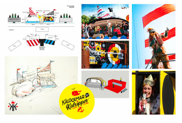 "Kåldolmar och kalsipper" parkteatern "Club Killers" Servettskiss segel randigt pirat vagn sound system högtalare