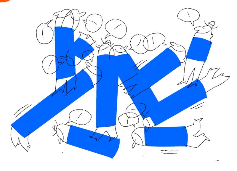 Flera karaktärer som ligger huller om buller