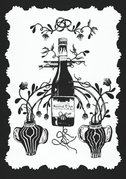 ILLUSTRATION MED VIN OCH DRYCK OCH VÄXTER TILLSAMMANS 