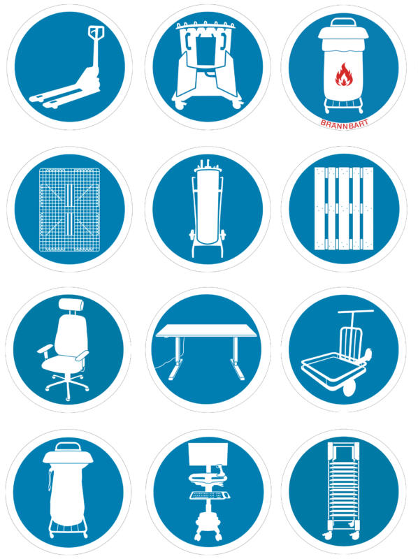 Tekniska symboler och piktogram för utrustning inom läkemedelsindustrin och medicinteknik. Technical symbols and pictograms for pharmaceutical and medical equipment.