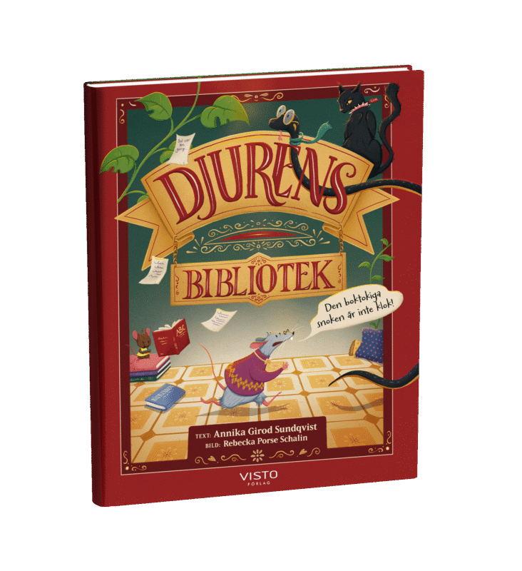 Djurens bibliotek Omslag, en rolig råtta som springer.