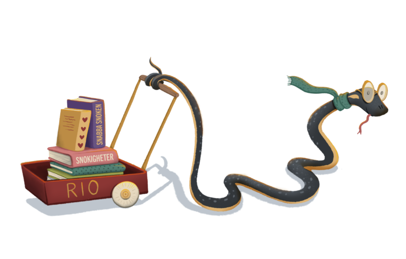 Djurens Bibliotek Ormen Loke. Urklipp från barnboken "Djurens Bibliotek"